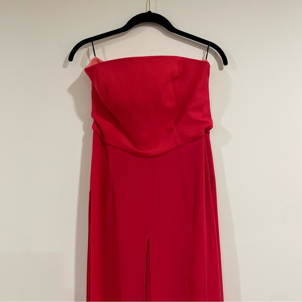 ASOS red tube top strapless jumpsuit size US 6 sheer overlay pants layer boning